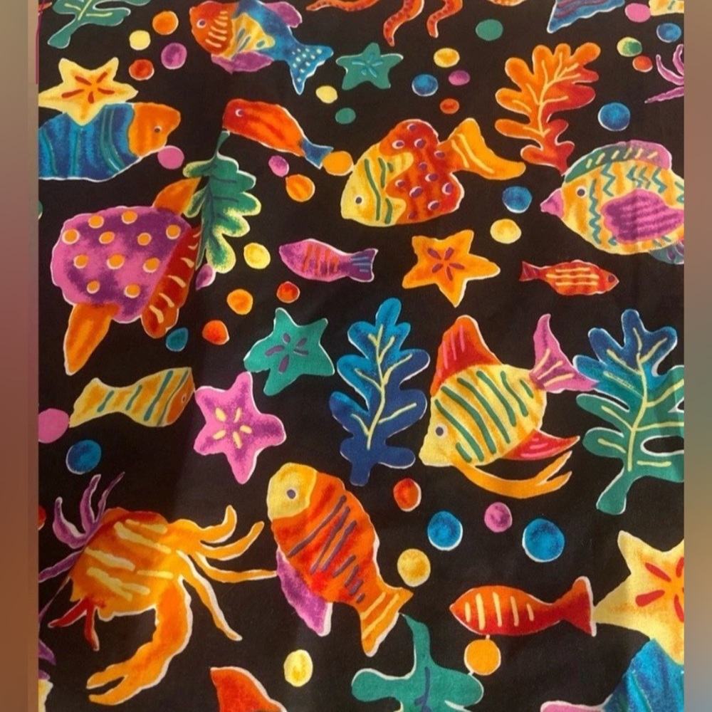 2 Vintage handmade valance curtain set rainbow fish fabric 90s window curtains